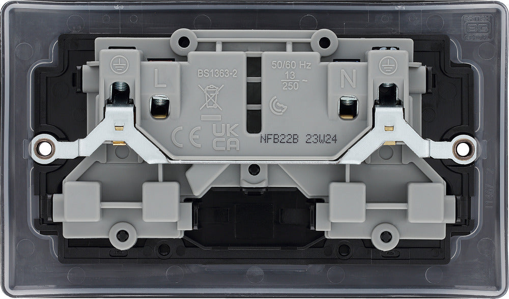 BG NFB22B Nexus Metal Double Socket 13A - Black Insert - Matt Black + Black Rocker - westbasedirect.com