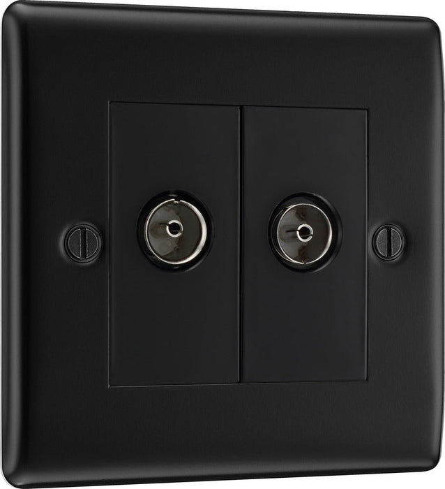 BG NFB61 Nexus Metal Double TV Aerial Socket - Matt Black + Black Rocker - westbasedirect.com