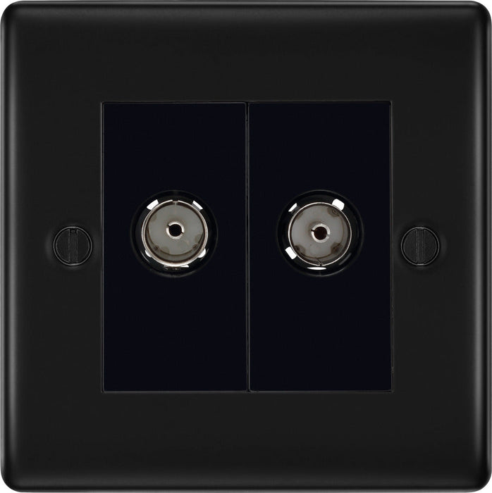 BG NFB61 Nexus Metal Double TV Aerial Socket - Matt Black + Black Rocker - westbasedirect.com