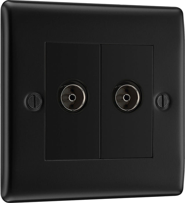 BG NFB63 Nexus Metal Isolated Double TV Aerial Socket - Black Insert - Matt Black + Black Rocker - westbasedirect.com