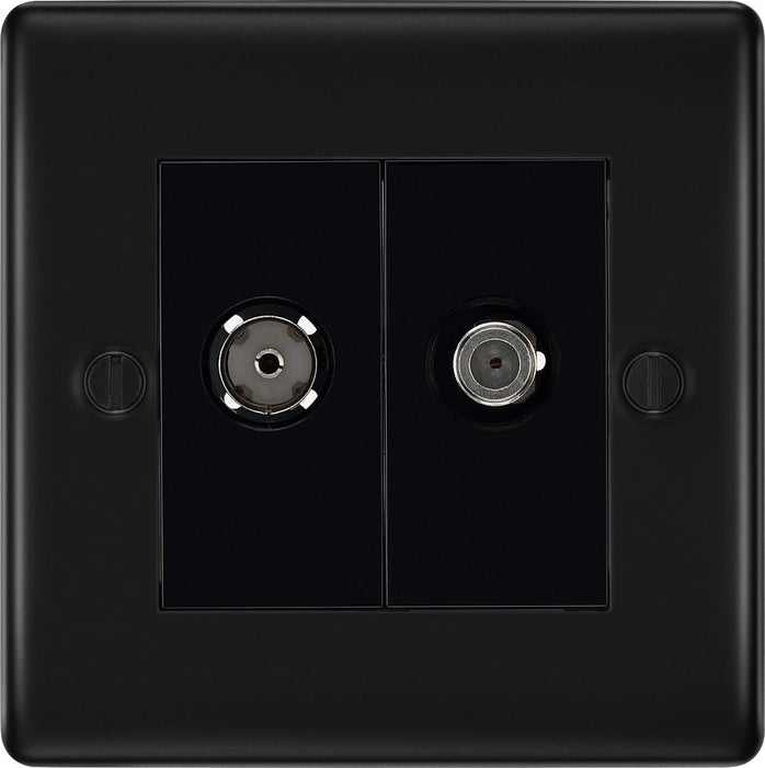 BG NFB65 Nexus Metal 2 Gang Satellite & Co-axial Socket - Black Insert - Matt Black + Black Rocker - westbasedirect.com