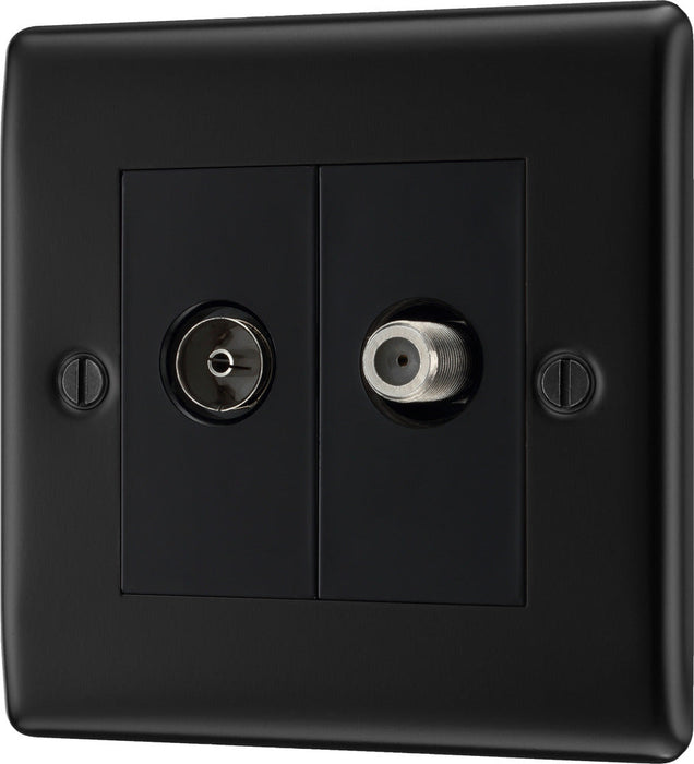 BG NFB65 Nexus Metal 2 Gang Satellite & Co-axial Socket - Black Insert - Matt Black + Black Rocker - westbasedirect.com