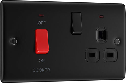 BG NFB70B Nexus Metal DP Cooker +Socket+Neon - Black Insert - Matt Black + Black Rocker - westbasedirect.com