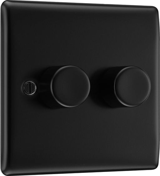 BG NFB82 Nexus Metal 2-Way Double Trailing Edge Dimmer Push On/Off - Matt Black + Black Knobs - westbasedirect.com