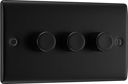 BG NFB83 Nexus Metal 2-Way Triple Trailing Edge Dimmer Push On/Off - Matt Black + Black Knobs - westbasedirect.com
