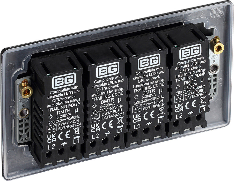 BG NFB84 Nexus Metal 2-Way Quad Trailing Edge Dimmer Push On/Off - Matt Black + Black Knobs - westbasedirect.com