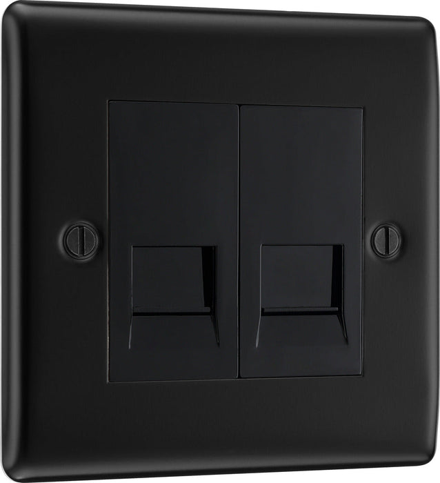 BG NFBBTM2 Nexus Metal Double Master Telephone Socket - Matt Black + Black Rocker - westbasedirect.com