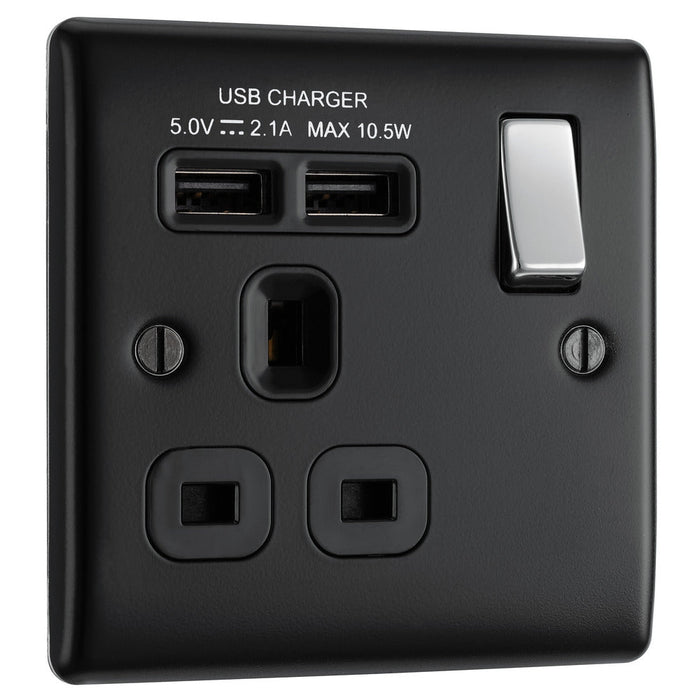 BG NMB21UB Nexus Metal Single Socket + 2x USB /Black Insert - Matt Black - westbasedirect.com