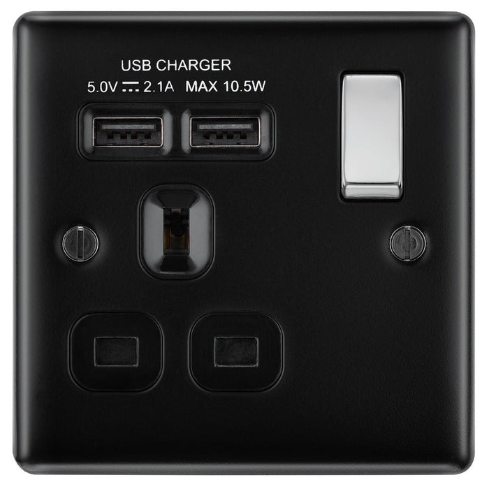BG NMB21UB Nexus Metal Single Socket + 2x USB /Black Insert - Matt Black - westbasedirect.com