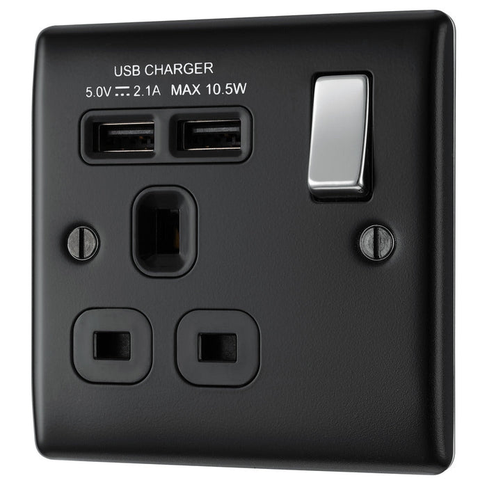 BG NMB21UB Nexus Metal Single Socket + 2x USB /Black Insert - Matt Black - westbasedirect.com