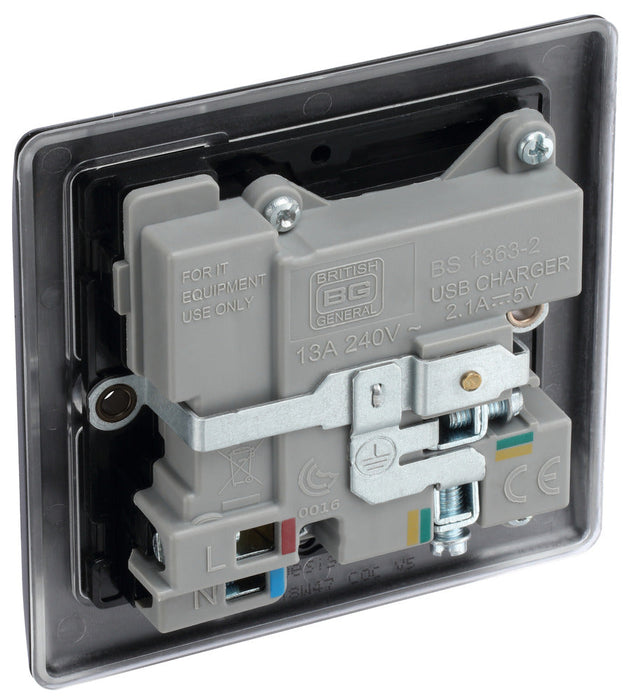 BG NMB21UB Nexus Metal Single Socket + 2x USB /Black Insert - Matt Black - westbasedirect.com
