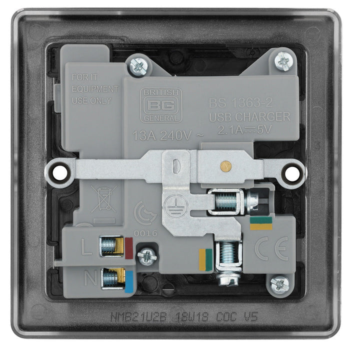 BG NMB21UB Nexus Metal Single Socket + 2x USB /Black Insert - Matt Black - westbasedirect.com
