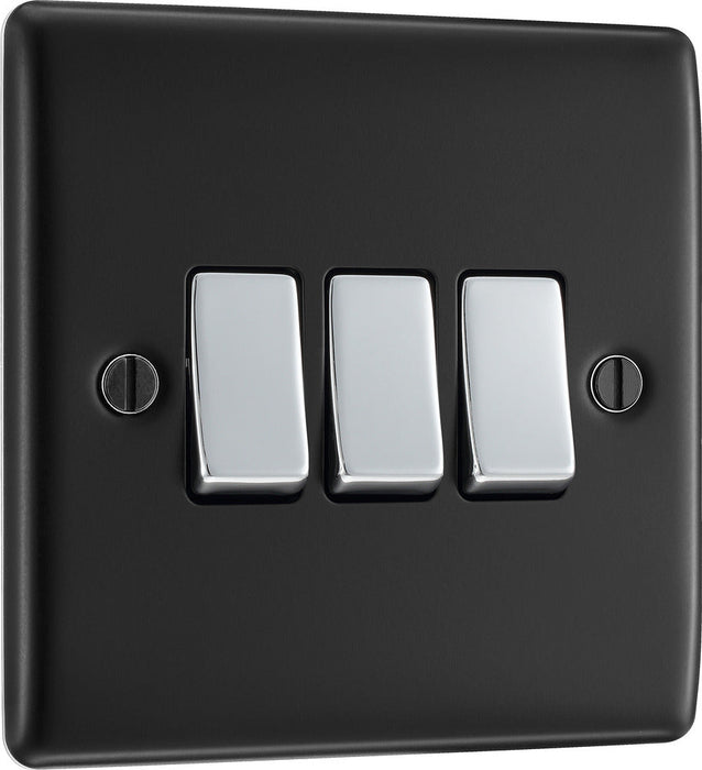 BG NMB43 Nexus Metal Triple Light Switch 10A - Matt Black - westbasedirect.com