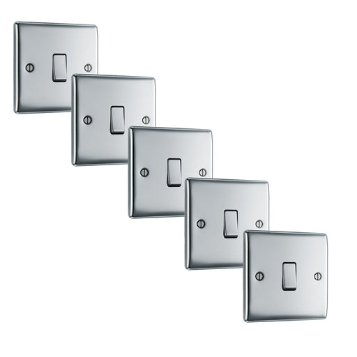 BG NPC12 Nexus Metal Single Light Switch 10A - Polished Chrome (5 Pack) - westbasedirect.com