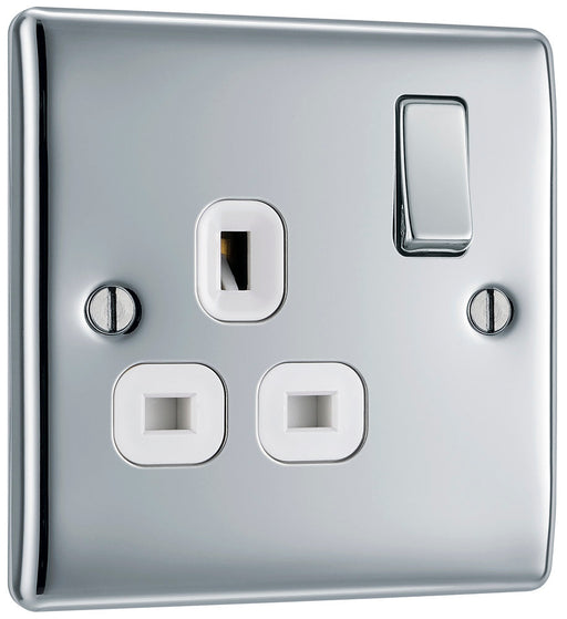 BG NPC21W Nexus Metal Single Socket 13A - White Insert - Polished Chrome - westbasedirect.com