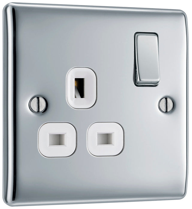 BG NPC21W Nexus Metal Single Socket 13A - White Insert - Polished Chrome - westbasedirect.com