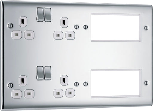 BG NPC222EM8W Nexus Metal 2x 2G Socket 13A + 2x 4 Module Aperture - White Insert - Polished Chrome - westbasedirect.com