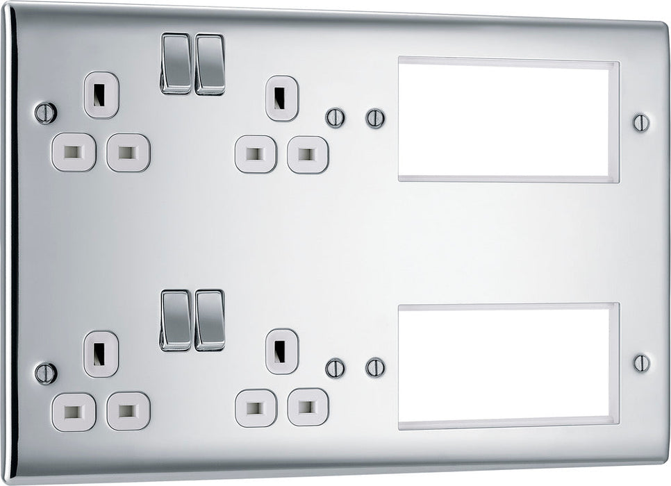 BG NPC222EM8W Nexus Metal 2x 2G Socket 13A + 2x 4 Module Aperture - White Insert - Polished Chrome - westbasedirect.com