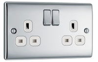 BG NPC22Wx10 Nexus Metal Double Socket 13A - White Insert - Polished Chrome (10 Pack)
