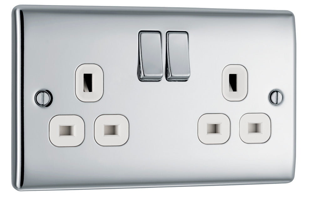 BG NPC22W Nexus Metal Double Socket 13A - White Insert - Polished Chrome (10 Pack) - westbasedirect.com