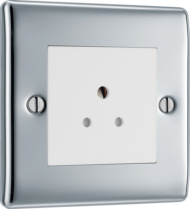 BG NPC28W Nexus Metal Unswitched Round Pin Socket 2A - White Insert - Polished Chrome - westbasedirect.com