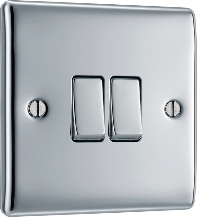 BG NPC42 Nexus Metal Double Light Switch 10A - Polished Chrome - westbasedirect.com