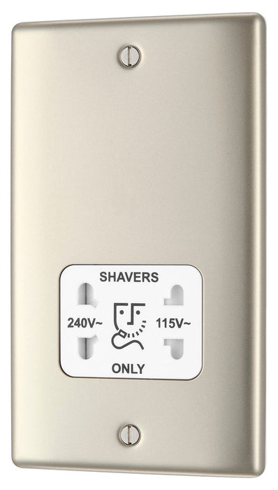 BG NPR20W Nexus Metal Dual Voltage Shaver Socket/White - Pearl Nickel - westbasedirect.com