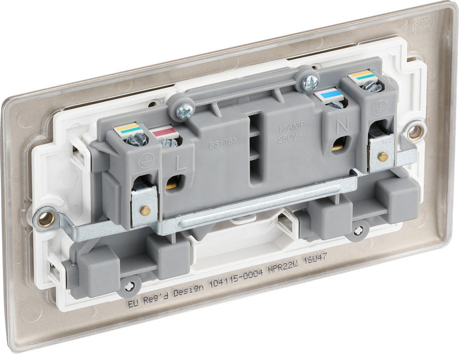 BG NPR22W Nexus Metal Double Socket 13A - White Insert - Pearl Nickel - westbasedirect.com