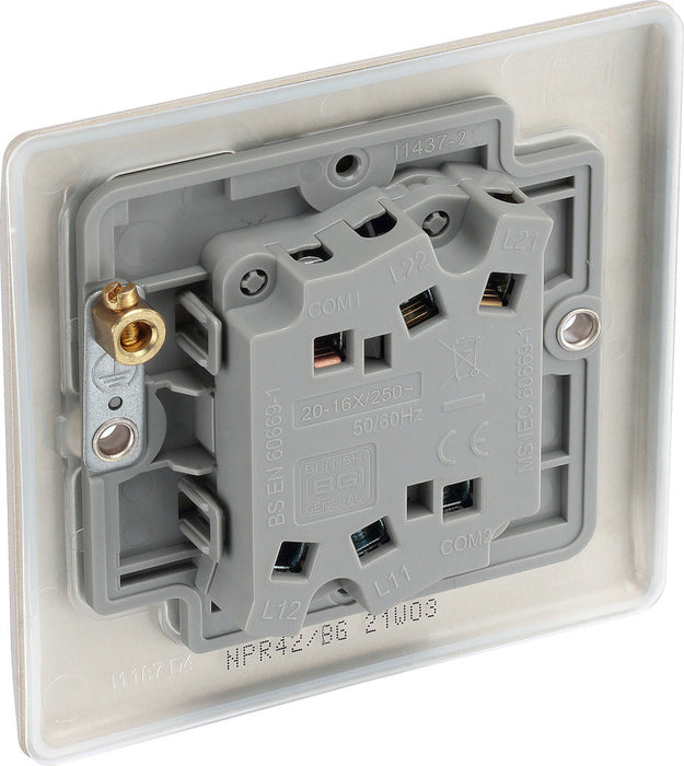 BG NPR42 Nexus Metal Double Light Switch 10A - Pearl Nickel - westbasedirect.com