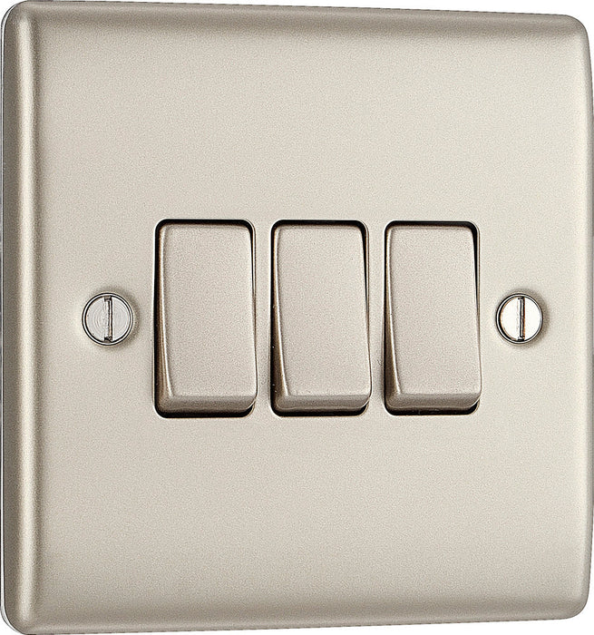 BG NPR43 Nexus Metal Triple Light Switch 10A - Pearl Nickel - westbasedirect.com