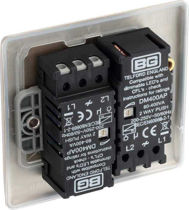 BG NPR82P Nexus Metal 2-Way Double Leading Edge Dimmer Push On/Off - Pearl Nickel - westbasedirect.com
