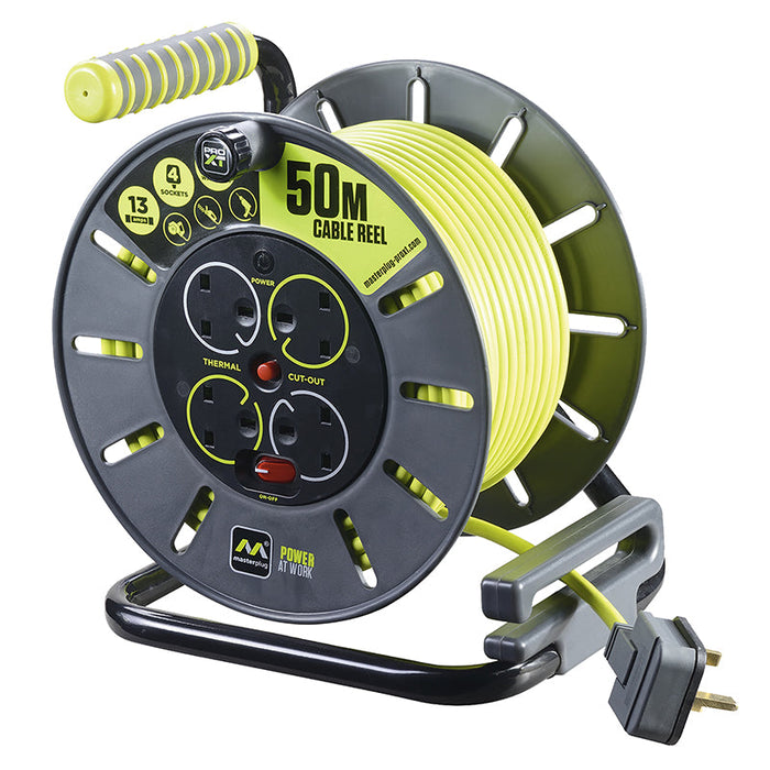 Masterplug PRO-XT 4 Socket 50m 13A LRG Open Reel - westbasedirect.com