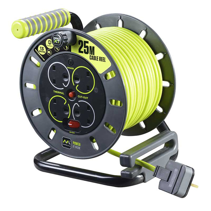Masterplug PRO-XT 4 Socket 25m 13A MED Open Reel - westbasedirect.com
