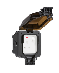 Knightsbridge OP7N Weatherproof IP66 13A 1G DP Switched Socket + Neon - Black