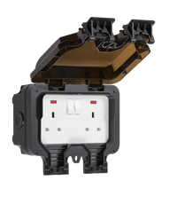 Knightsbridge OP9N Weatherproof IP66 13A 2G DP Switched Socket + Neon - Black