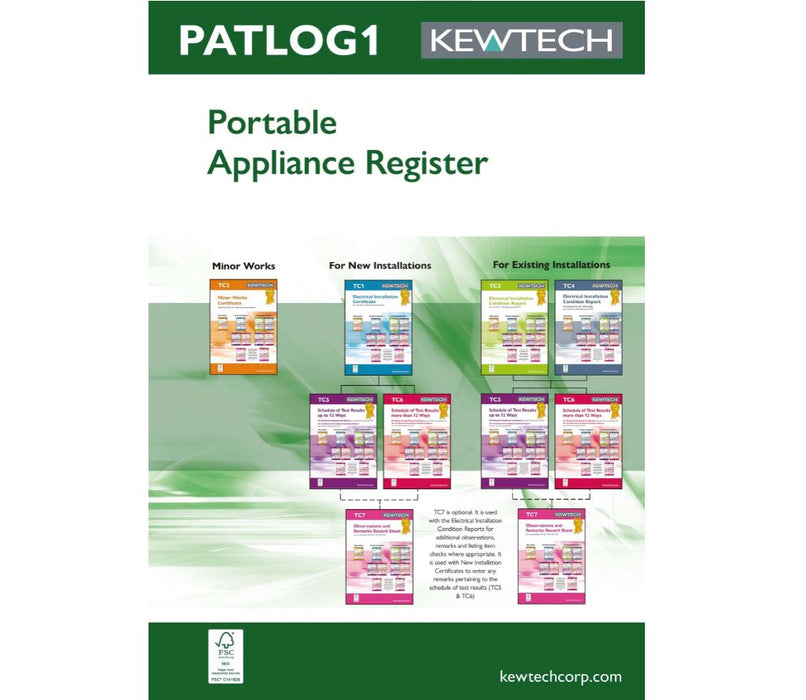 Kewtech PATLOG Test A4 Log Book 50 Pages & 1 Certv for Multiple Site - westbasedirect.com