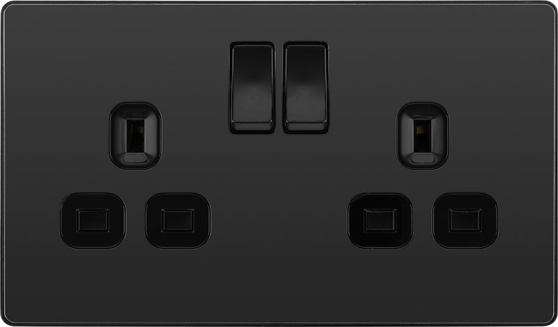 BG Evolve PCDBC22B 13A Double Switched Power Socket - Black Chrome (Black) - westbasedirect.com