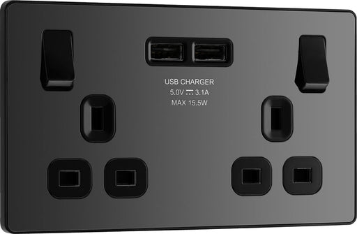 BG Evolve PCDBC22U3B 13A Double Switched Power Socket + 2xUSB(3.1A) - Black Chrome (Black) - westbasedirect.com