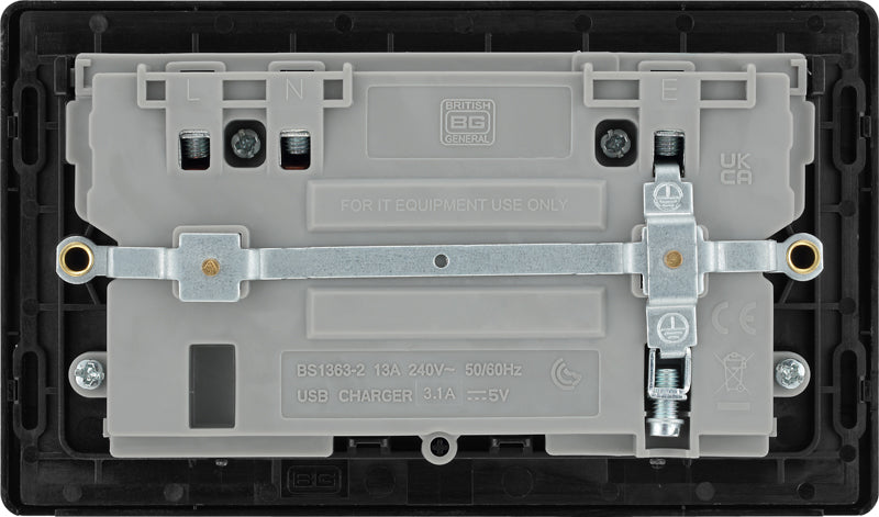 BG Evolve PCDBC22U3B 13A Double Switched Power Socket + 2xUSB(3.1A) - Black Chrome (Black) - westbasedirect.com