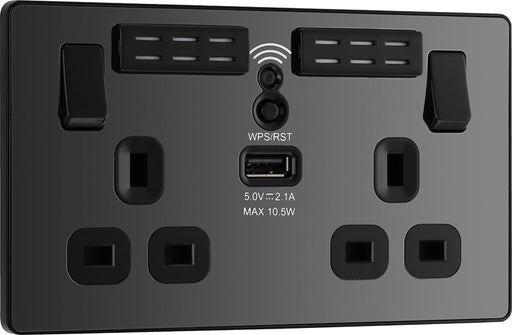 BG Evolve PCDBC22UWRB 13A Double Switched Power Socket + WiFi Extender + 1xUSB(2.1A) - Black Chrome (Black) - westbasedirect.com