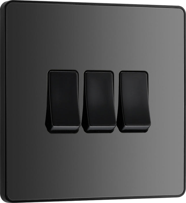 BG Evolve PCDBC43B 20A 16AX 2 Way Triple Light Switch - Black Chrome (Black) - westbasedirect.com