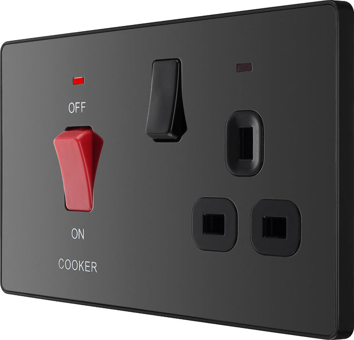 BG Evolve PCDBC70B 45A Cooker Control Socket, Double Pole Switch with LED Power Indicator - Black Chrome (Black) - westbasedirect.com