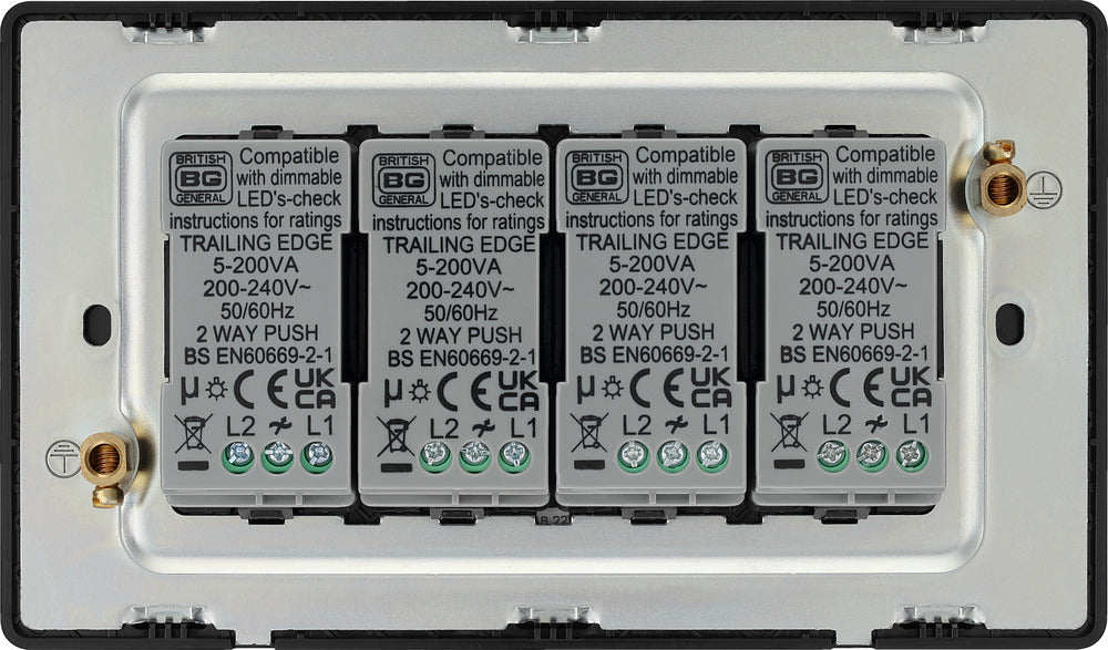 BG Evolve PCDBC84B 2-Way Trailing Edge LED 200W Quadruple Dimmer Switch Push On/Off - Black Chrome (Black) - westbasedirect.com