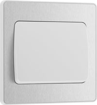BG Evolve PCDBS12WW 20A 16AX 2 Way Single Light Switch, Wide Rocker - Brushed Steel (White)