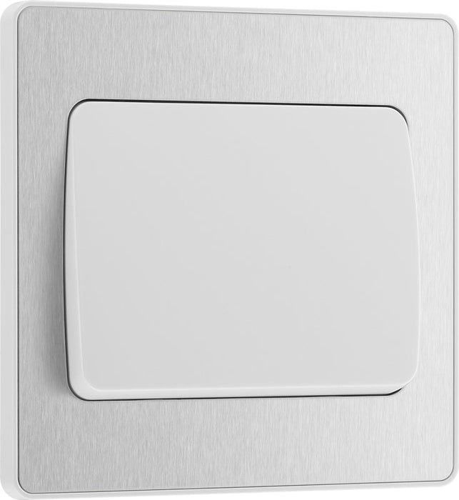 BG Evolve PCDBS12WW 20A 16AX 2 Way Single Light Switch, Wide Rocker - Brushed Steel (White) - westbasedirect.com