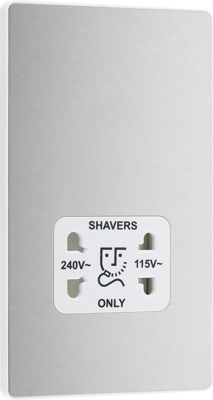 BG Evolve PCDBS20W 115/240V Dual Voltage Shaver Socket - Brushed Steel (White) - westbasedirect.com