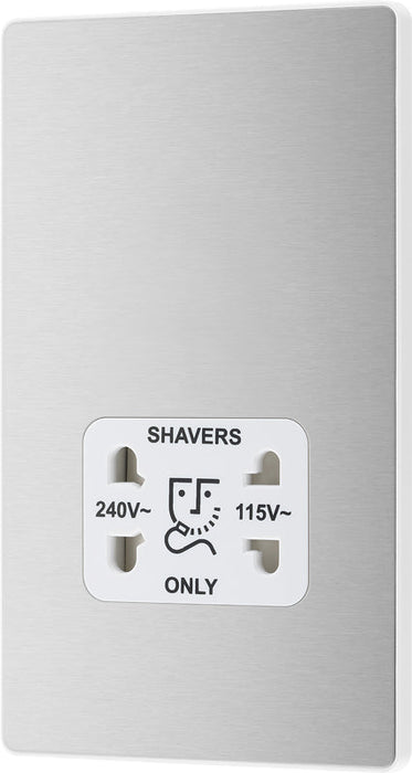 BG Evolve PCDBS20W 115/240V Dual Voltage Shaver Socket - Brushed Steel (White) - westbasedirect.com