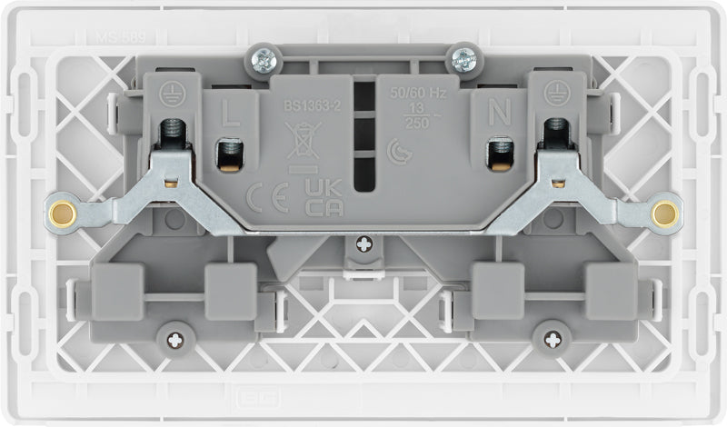 BG Evolve PCDBS22W 13A Double Switched Power Socket - Brushed Steel (White) - westbasedirect.com