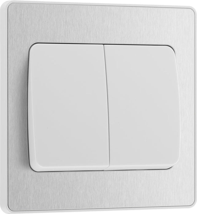 BG Evolve PCDBS42WW 20A 16AX 2 Way Double Light Switch, Wide Rocker - Brushed Steel (White) - westbasedirect.com