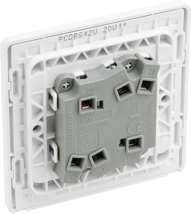 BG Evolve PCDBS42W 20A 16AX 2 Way Double Light Switch - Brushed Steel (White) - westbasedirect.com